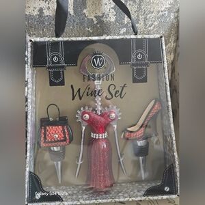 3 Piece Wine Set: Dress Cork Screw, Purse & High Heel Shoe Wine Bottle Stopper
